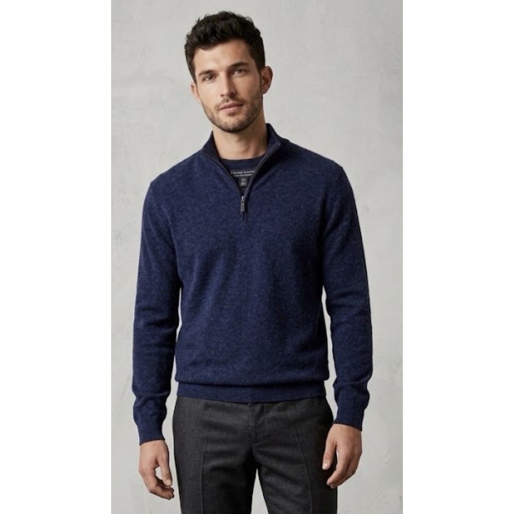 Christian Lacroix 2-Ply 100% Cashmere 1/4 Zip Pullover Sweater Blue Size Large